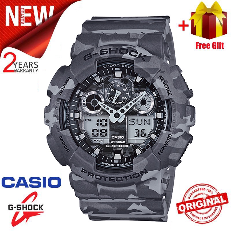 Đồng hồ thể thao nam Casio G Shock GA100 ban đầu Hiển thị thời gian kép 200M Chống va đập Giờ thế giới LED Đồng hồ thể thao ánh sáng xe hơi