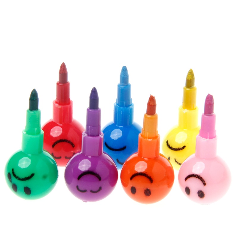 Set 4 Bút Chì Màu 7 Màu Hình Mặt Cười Dễ Thương Dành Cho Học Sinh