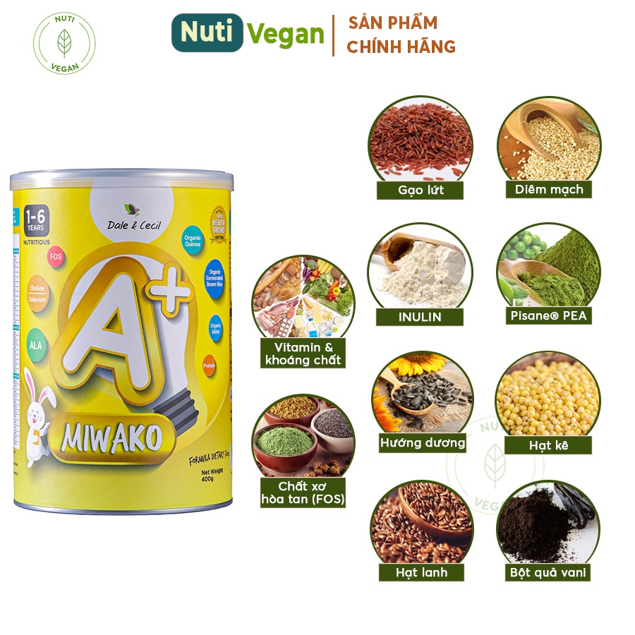 Sữa Hạt Miwako A+ Hộp 400g Vị Vani Nhập Khẩu Malaysia, Sữa Miwako Cải Thiện Ngôn Ngữ &amp; Hệ Tiêu Hóa Cho Bé - nutivegan