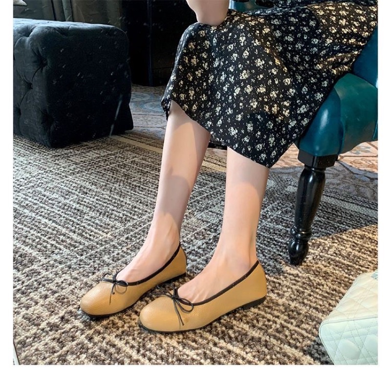 Giầy búp bê da mềm đế bệt có nơ xinh 4 màu hồng kem vàng trắng trẻ trung kiểu Hàn Quốc êm chân Ulzzangshop520