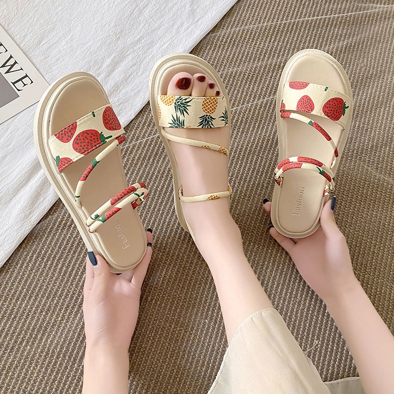 Dép sandal RENBEN đế thấp thời trang mùa hè cho nữ mang đi biển