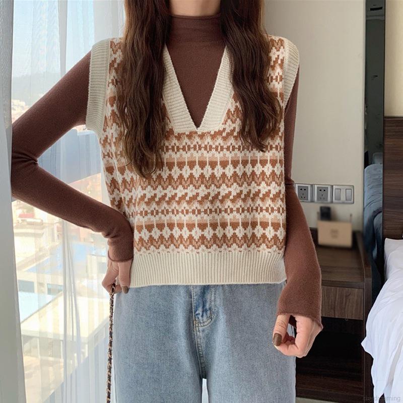 Áo Tank Top Dệt Kim Cổ Chữ V Phong Cách Retro Thời Trang Xuân Thu Cho Nữ | BigBuy360 - bigbuy360.vn