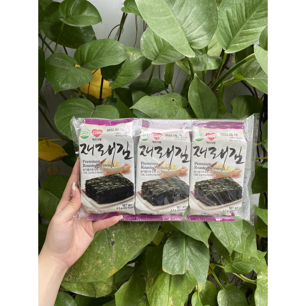 Rong Biển Hàn Quốc Sấy Khô Olive Seaweed (Lốc 3 gói x 4.5g-lá)