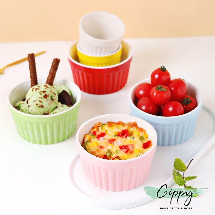 Bát sứ ramenkin chịu nhiệt làm Pudding, Soufflé, nướng bánh, đựng kem, đồ tráng miệng - Gippy Decor