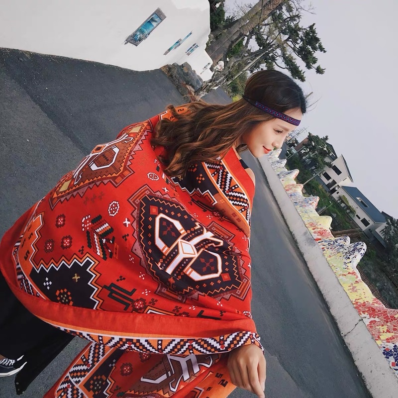 [HÀNG LOẠI 1] Khăn Boho Đi Biển Hoạ Tiết Thổ Cẩm Trên Nền Cam Nổi Bật