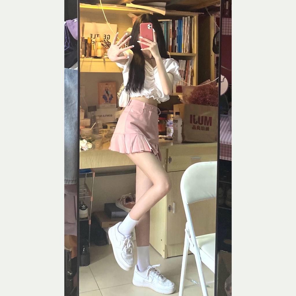 Chân váy jean Chữ A Lưng Cao Xếp Ly Thời Trang Mùa Hè Phong Cách Hàn Quốc Dành Cho Nữ Sinh