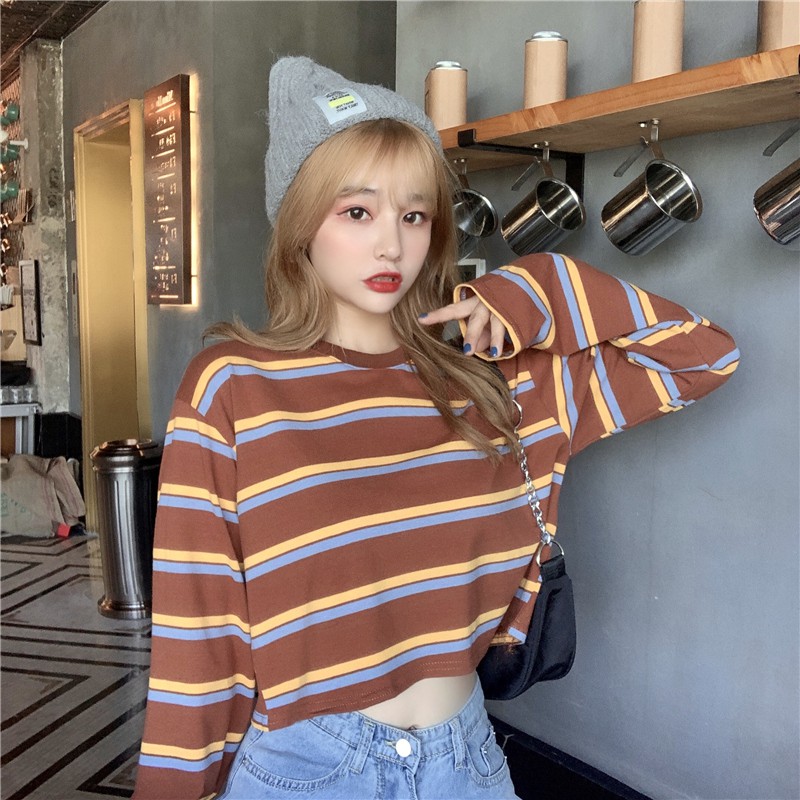 Long Sleeve Striped T-shirt loose retro fashion crew neck | BigBuy360 - bigbuy360.vn