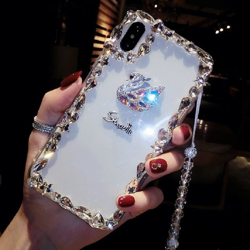 Ốp Điện Thoại TPU Dẻo Viền Dẻo Họa Tiết Thiên Nga Lấp Lánh Cho Iphone 13 12 11 Pro Max X XS 8 7 6 6s Plus