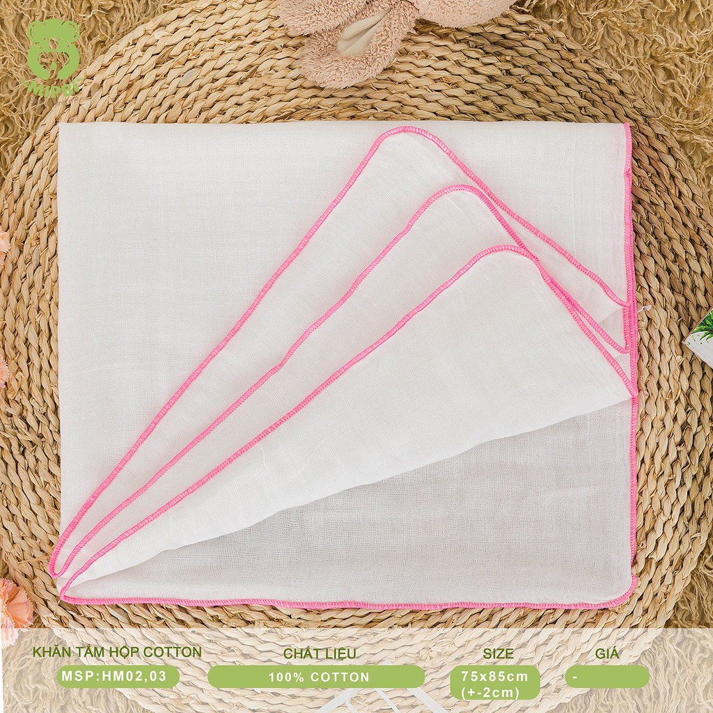 Khăn tắm Mipbi 100% cotton tự nhiên mềm mại (Hộp 2 chiếc 75x85cm)