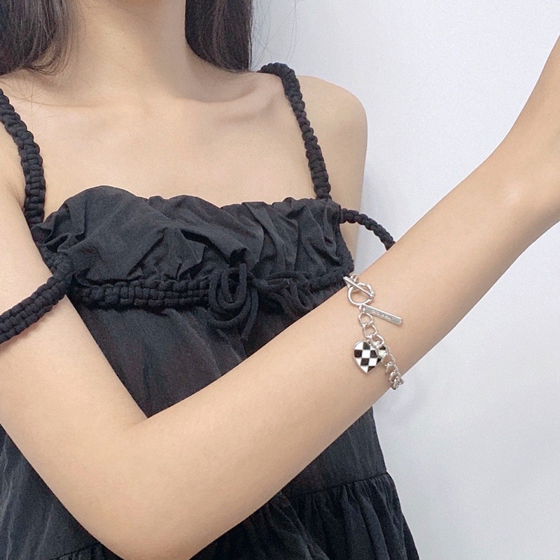 Ot Phụ Kiện Vòng Tay Vòng cổ Mặt Trái Tim Kẻ Caro Cá Tính Thời Trang Hàn Quốc