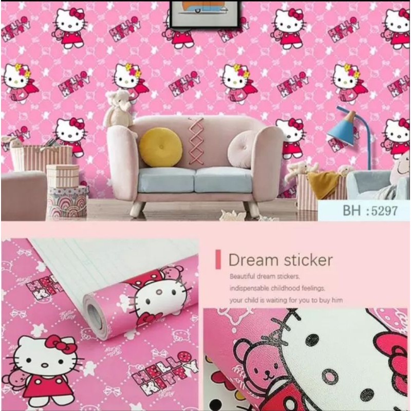 Giấy Dán Tường Hình Hello Kitty Đôi Cánh Uk45X10M