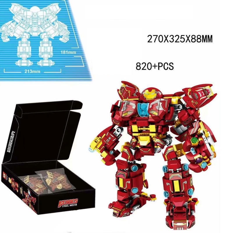 Đồ Chơi Lắp Ráp Xếp Hình Mô Hình Trưng Bày Robot Ironman Hulk Steel Mecha Model LY76038
