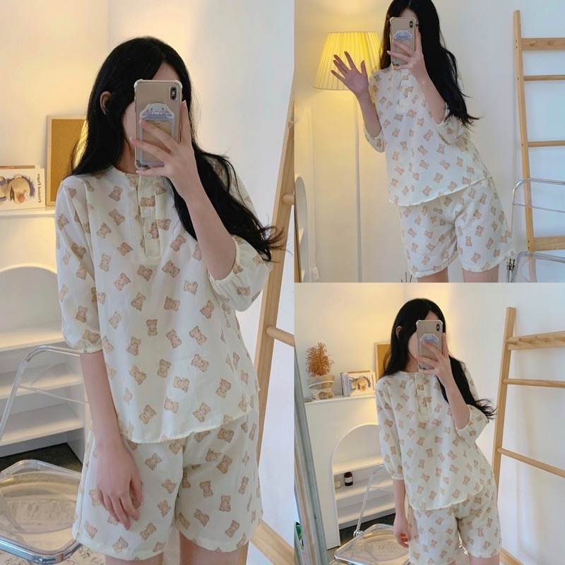 Set bộ ngủ tay lửng hoạ tiết dễ thương in hình động vật, trái cây chất vải mặc thoải mái freesize Pumi