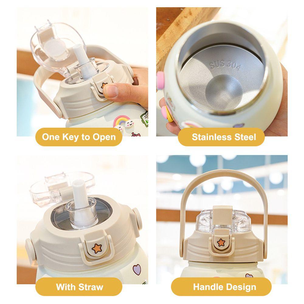 Bình Nước Thể Thao 1000ML Có Ống Hút Họa Tiết Hoạt Hình Dễ Thương