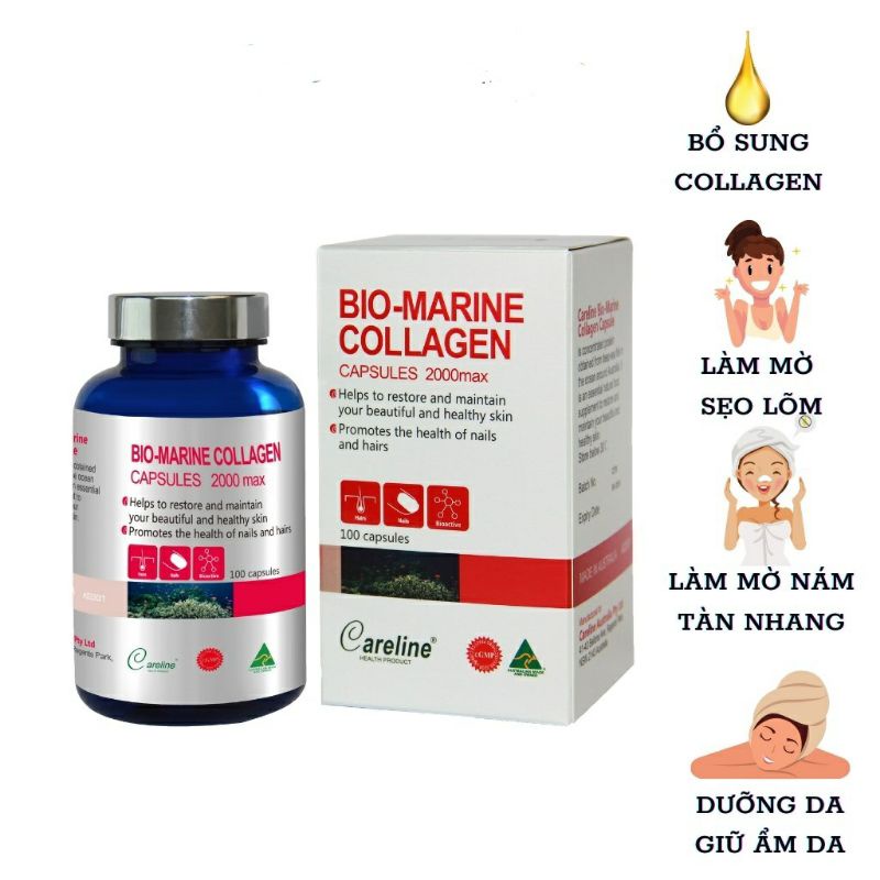 [Chính hãng Úc ]Collagen Thủy sinh Careline - Bio-Marine Collagen 2000max Careline ÚC 100 viên