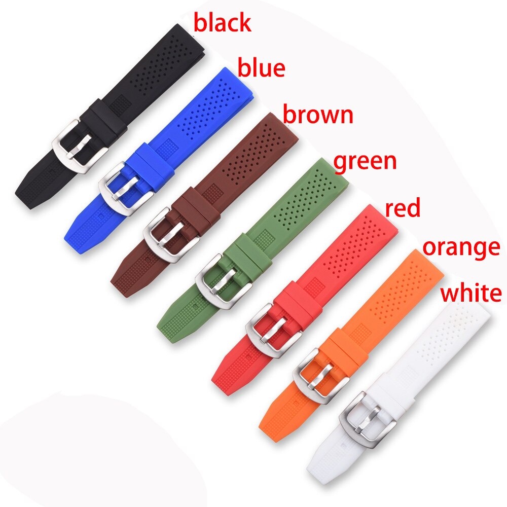 Dây Đeo Đồng Hồ Thể Thao Bằng Silicon Thoáng Khí Có Khóa Kim Loại Bạc 16mm 18mm 20mm 22mm 24mm