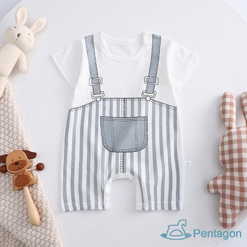 Bộ Áo Liền Quần Cotton Ngắn Tay In Họa Tiết Hoạt Hình Cho Bé