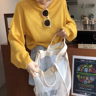 Ulzzang / áo len mỏng 2 màu trắng ,vàng