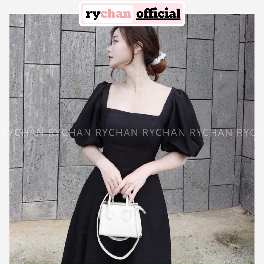 Đầm Nữ Dự Tiệc Âu Á Dáng Dài Cổ Vuông Tay Lửng Phồng Bo Eo Tôn Dáng Màu Đỏ Đen [ẢNH THẬT CUỐI] - DX9749