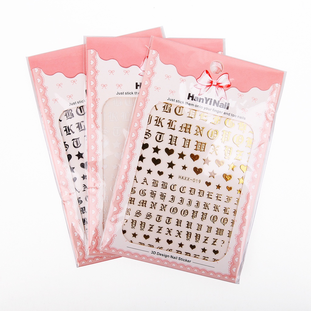 [Hàng mới về] Tờ miếng dán trang trí móng tay nghệ thuật kiểu chữ cái 3D thời trang