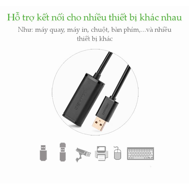 Cáp USB nối dài 15m có chíp khuếch đại chính hãng Ugreen 10323 Hàng chính hãng