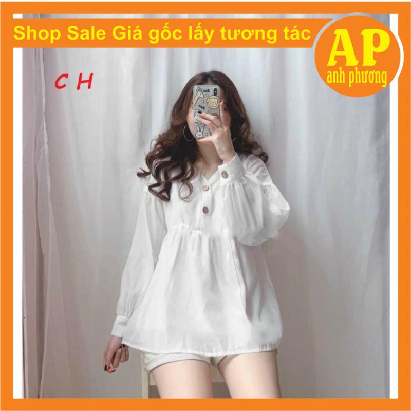 Áo sơ mi babydoll Cúc gỗ có ảnh thật sp