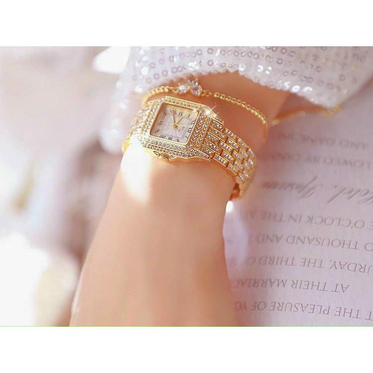 Đồng hồ nữ mặt vuông, đồng hồ nữ dây kim loại đính đá chính hãng BEE SISTER, thời trang cao cấp, giá rẻ