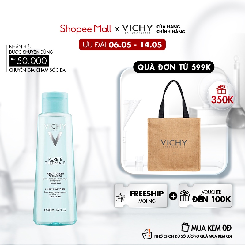 [Mã COSACD20 giảm 10% đơn 600K] Nước cân bằng cấp ẩm dành cho da nhạy cảm Vichy Purete Thermale Perfecting Toner 200ml