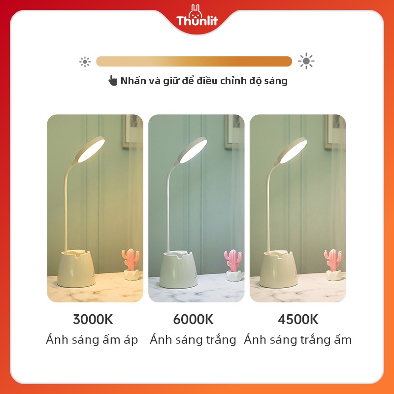 Đèn để bàn Thunlit màu xanh lá 5W USB 2500mAh có thể sạc lại có thể điều chỉnh độ sáng với 3 nhiệt độ màu