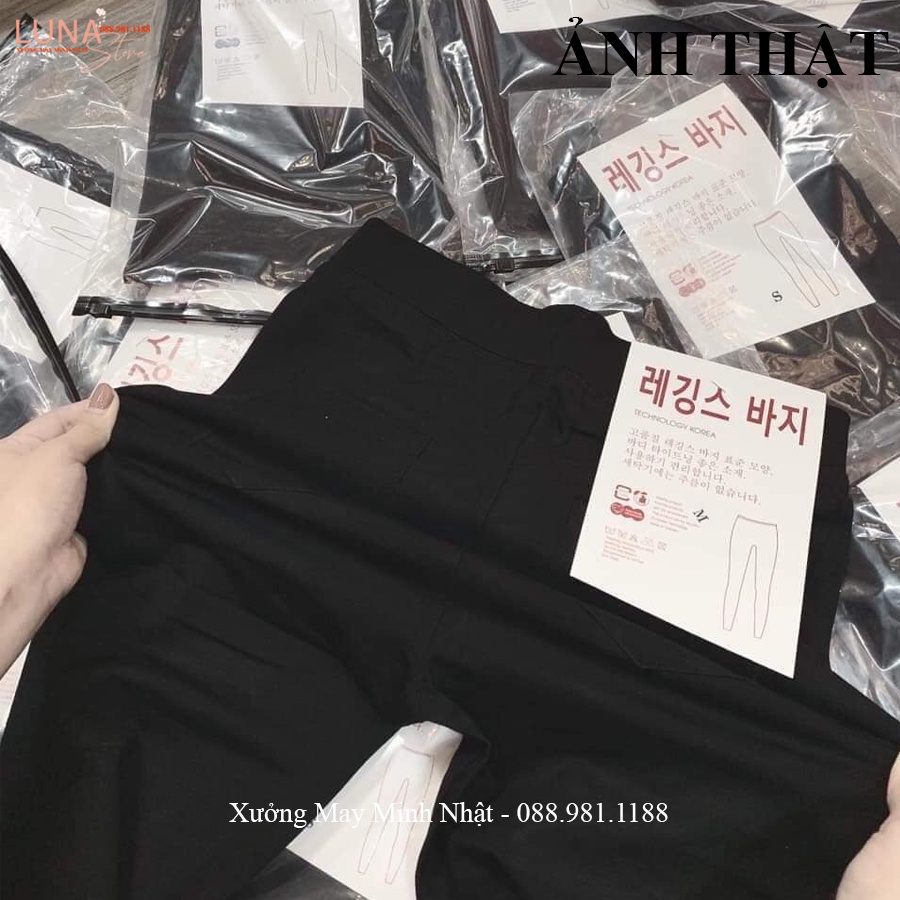 Quần Legging dài nữ cạp cao co giãn nâng mông ôm body vải Cotton dày mỏng - Quần Tregging nữ trơn bó tập gym yoga ở nhà
