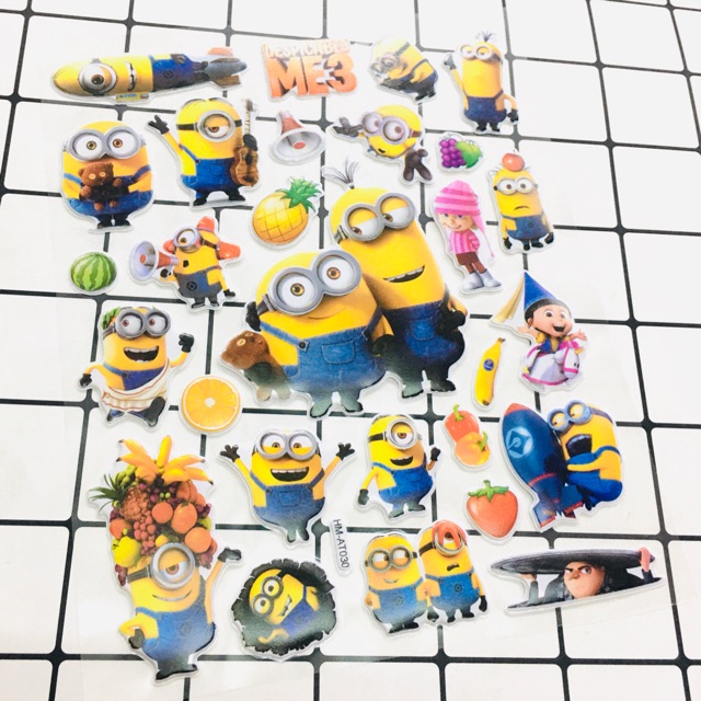 Bộ Sticker minion dán nổi trống nước như hình shop đăng