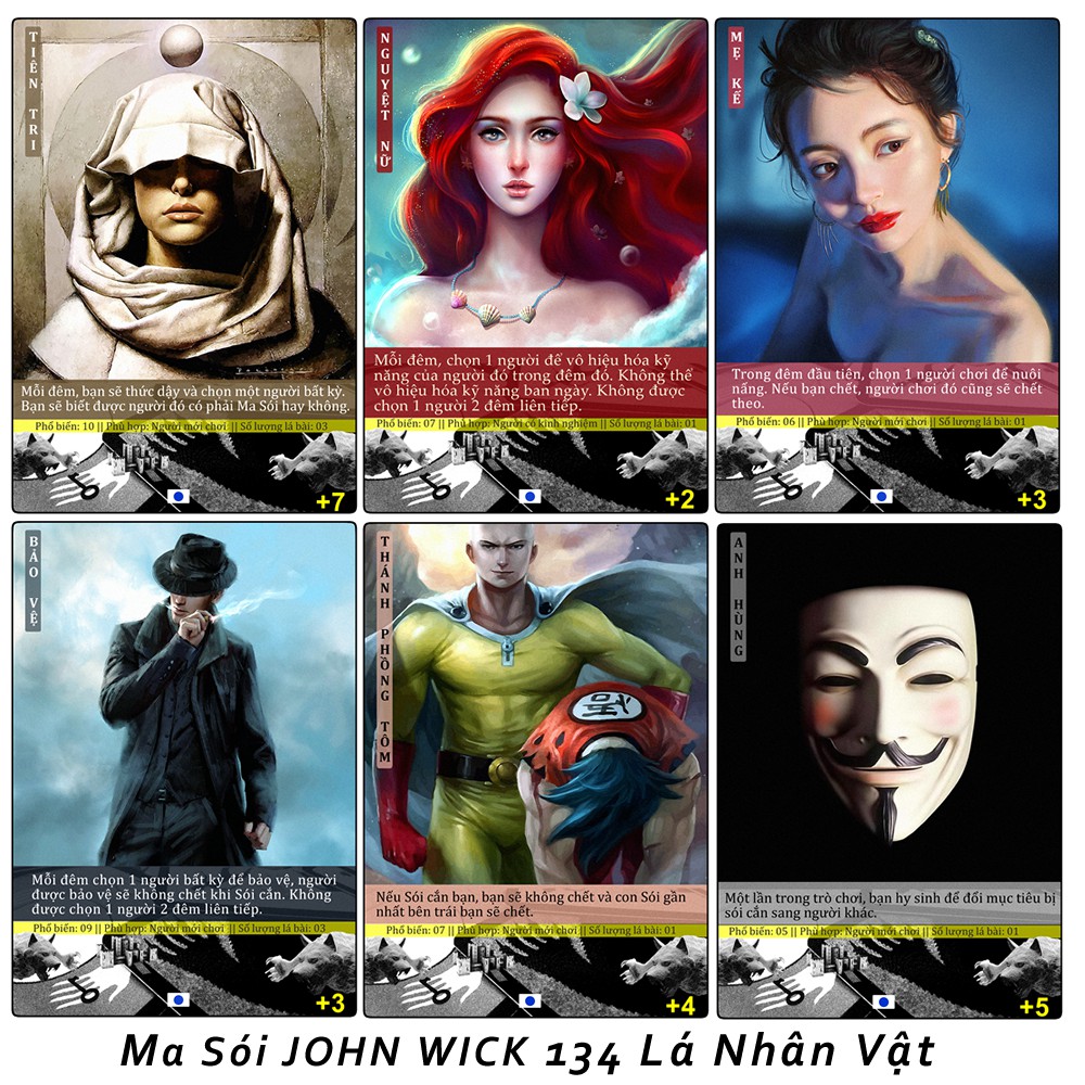 Bài Ma Sói John Wick 134 lá nhân vật việt hóa