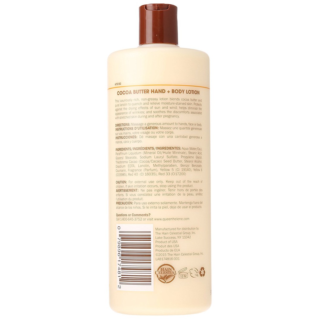 Dưỡng thể cho tay & cơ thể Queen Helene Hand Plus Body Lotion Cocoa Butter 473ml/907g