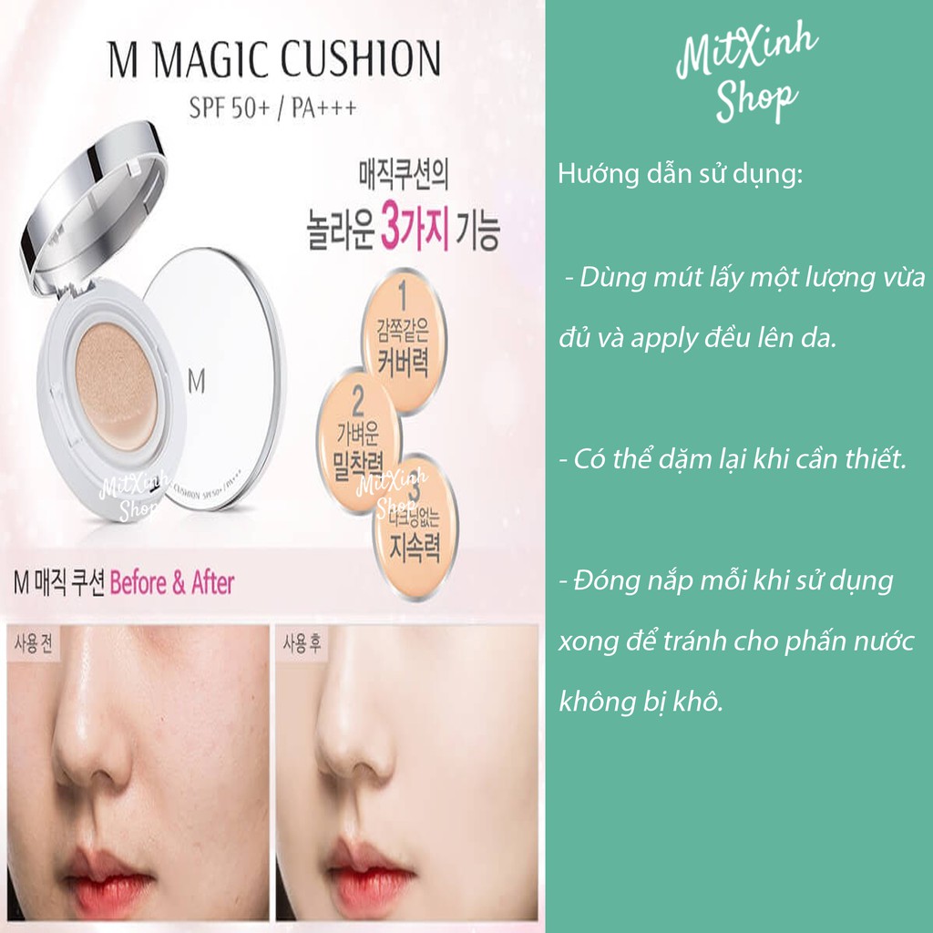 Phấn nước missha Hồng [Chuẩn hãng] + Kiềm dầu, độ che phủ cao, mềm mịn