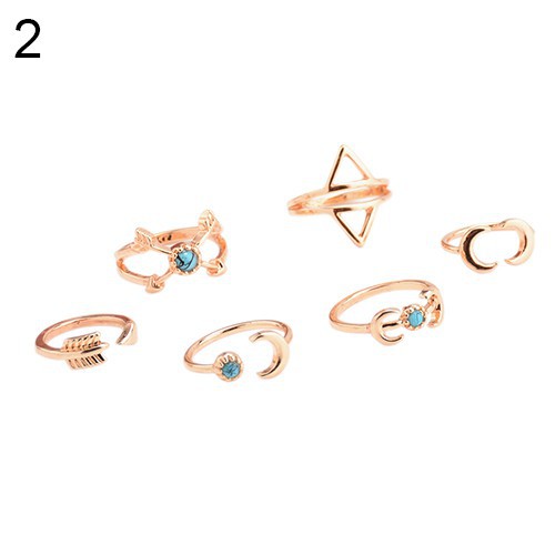 Bộ 6 nhẫn chủ đề hình trăng và mũi tên