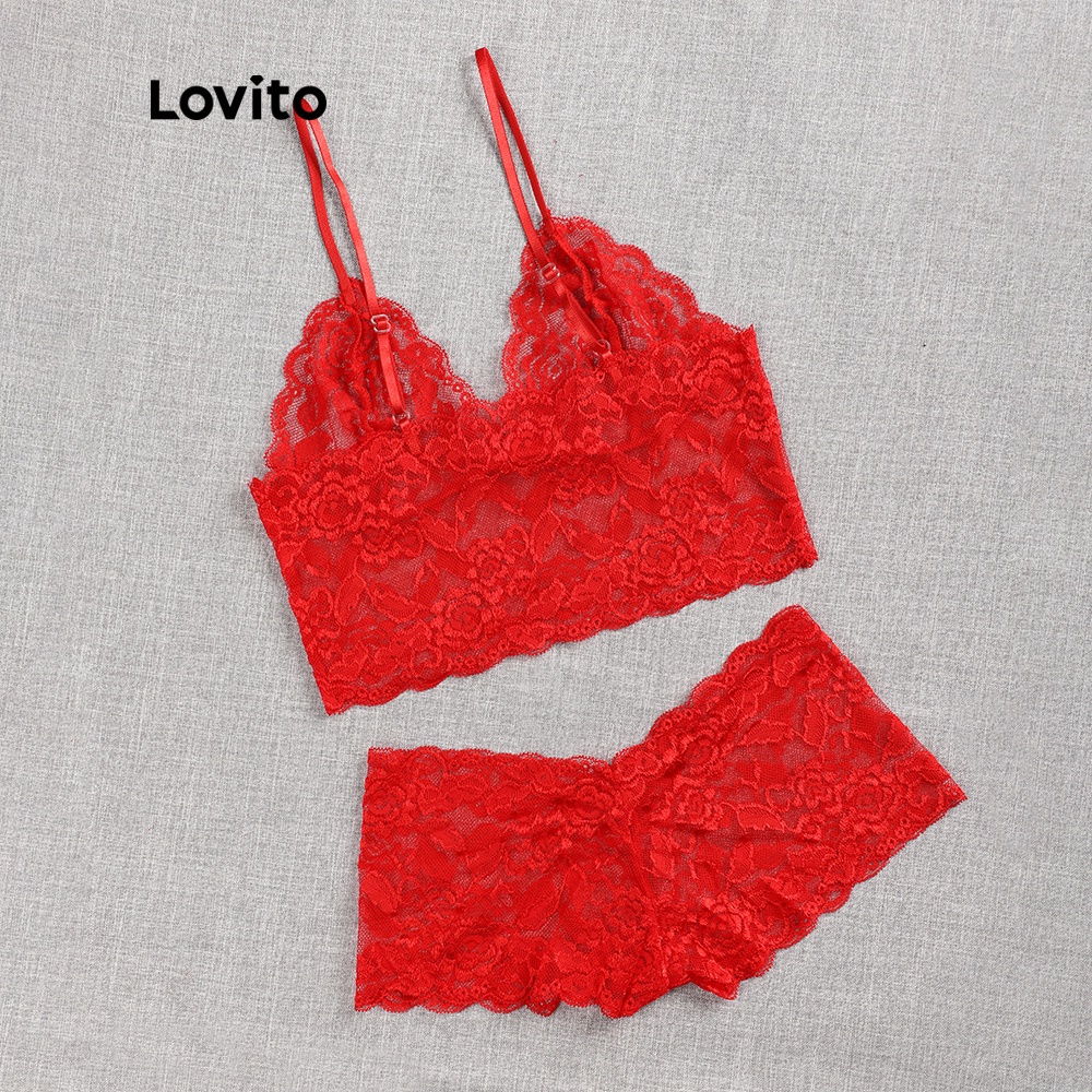 Set áo ngực Lovito không co giãn phối ren sexy L00306 (đỏ/đen) | BigBuy360 - bigbuy360.vn