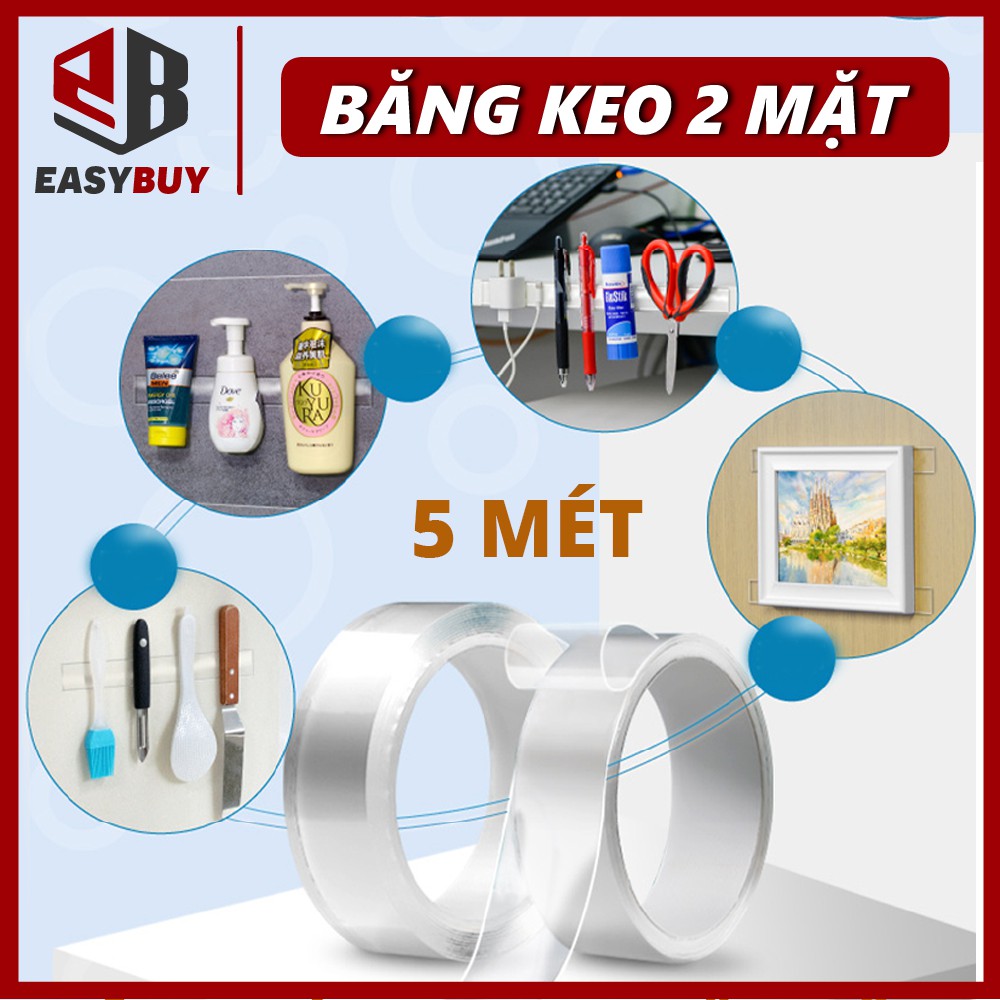 5 Mét Băng Dán 2 Mặt. Băng Keo Đa Năng Siêu Dính Trong Suốt Dán Mọi Bề Mặt