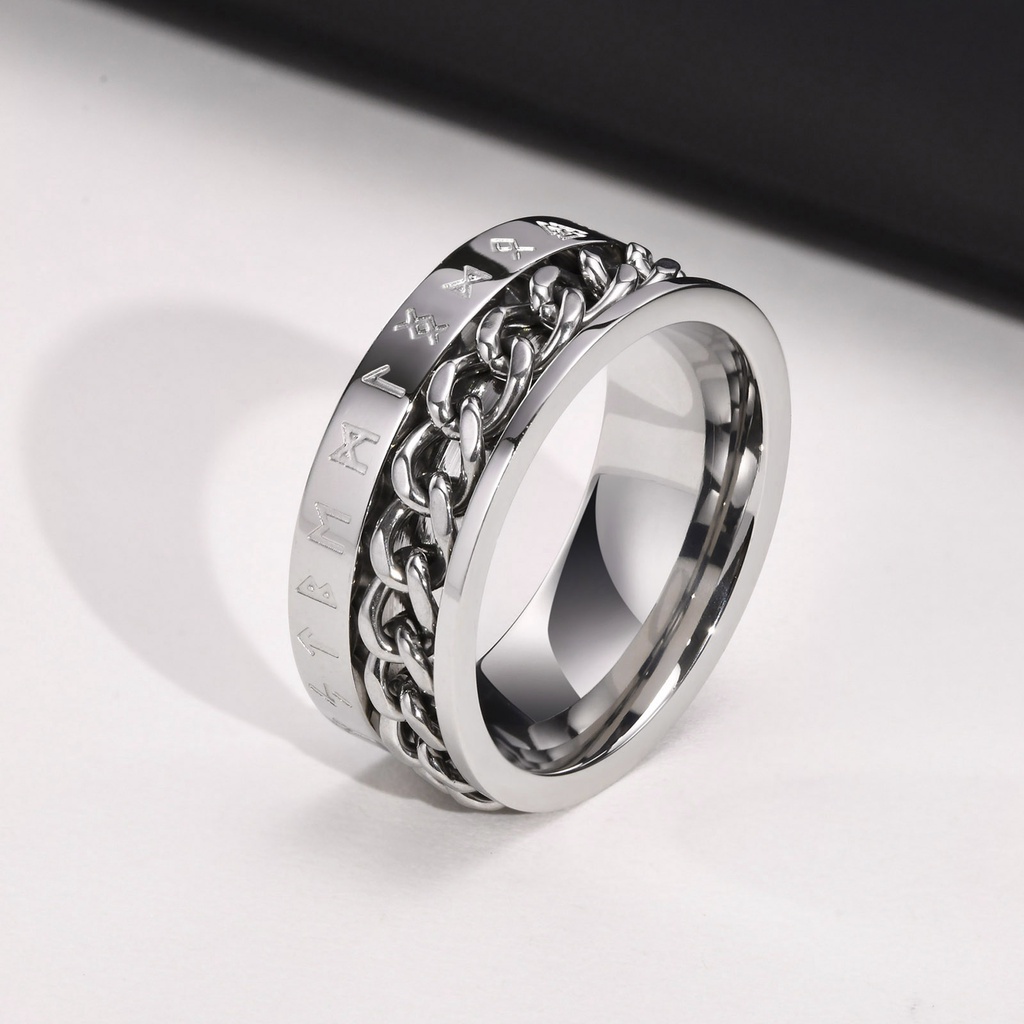 Nhẫn Xoay 8mm Màu Đen / Vàng / Bạc Phong Cách Viking Thời Trang Cho Nam