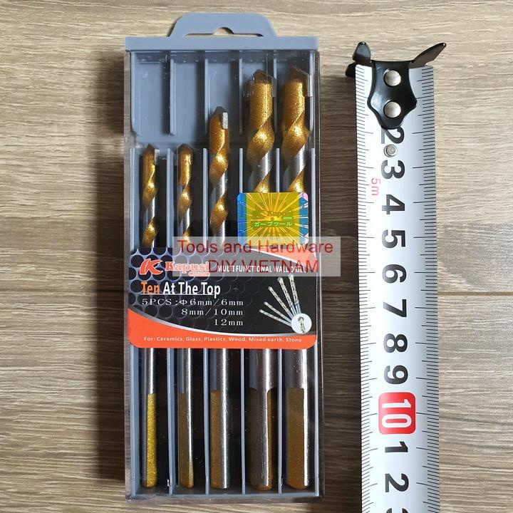 [FreeShip] Hộp 5 mũi khoan đa năng hãng Kapusi Nhật Bản gồm các cỡ hai mũi 6m và mũi 8, 10, 12mm,có tem chống hàng giả
