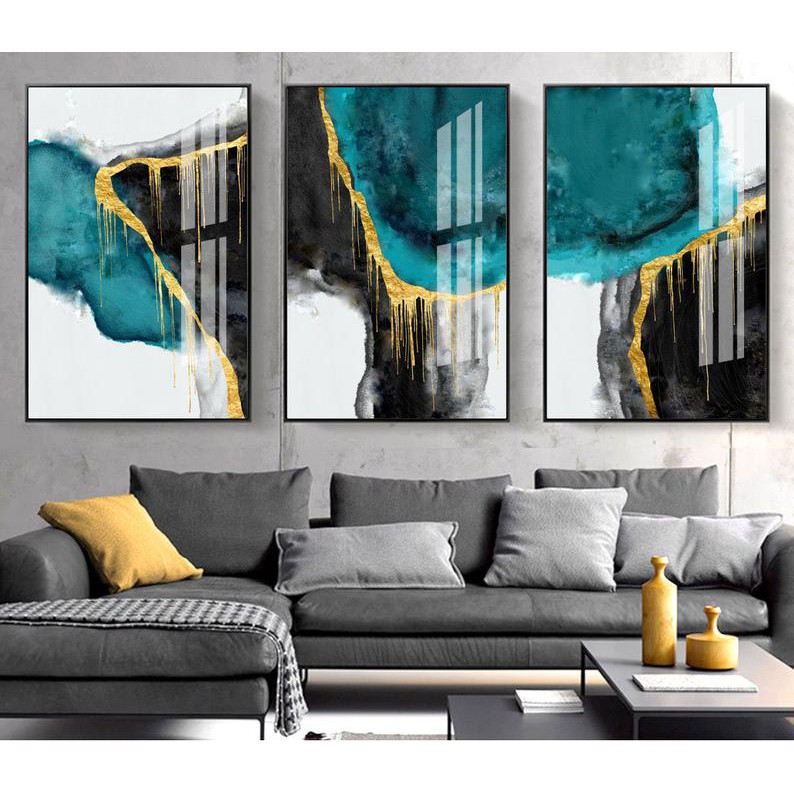 Tranh Canvas Cao Cấp | Tranh bộ 3 bức trừu tượng painting instant download,large home décor, Emerald