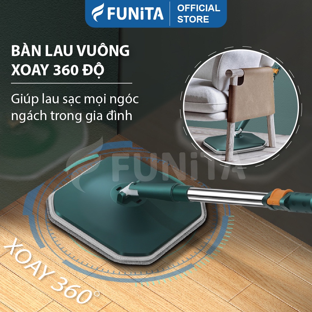 Cây lau nhà tách nước bẩn Funita, thùng cây lau nhà phun sương, kèm cây lau nhà 360 độ, kích thước nhỏ gọn 20cm