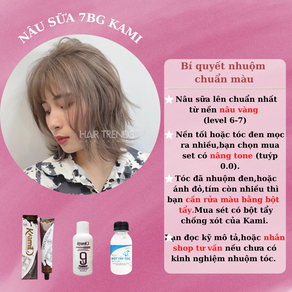 Thuốc nhuộm tóc màu NÂU SỮA không cần tẩy tóc-thuốc nhuộm collagen KAMI hairtrends [7BG]