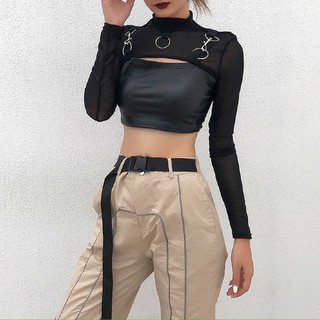Áo croptop lưới tay dài