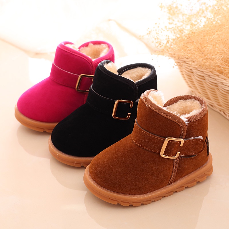 Giày trẻ em giày boot da lộn lót lông cao cấp cho bé trai bé gái