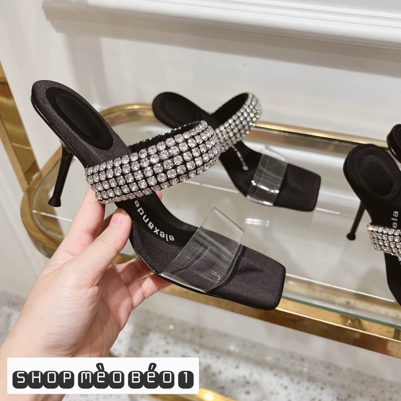 Guốc wang quai đá ngang mica gót nhọn fullbox