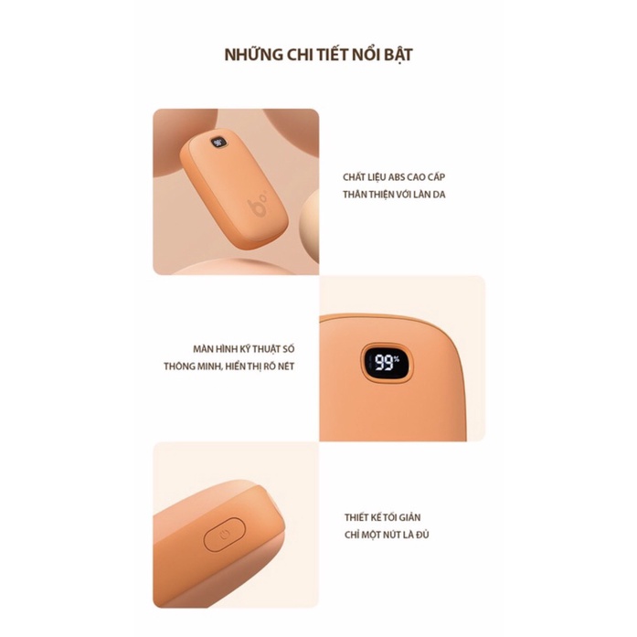 Máy sưởi mini kiêm sạc dự phòng NS02 Jisulife, Pin 5400MAH, Sử dụng không dây 4-8h