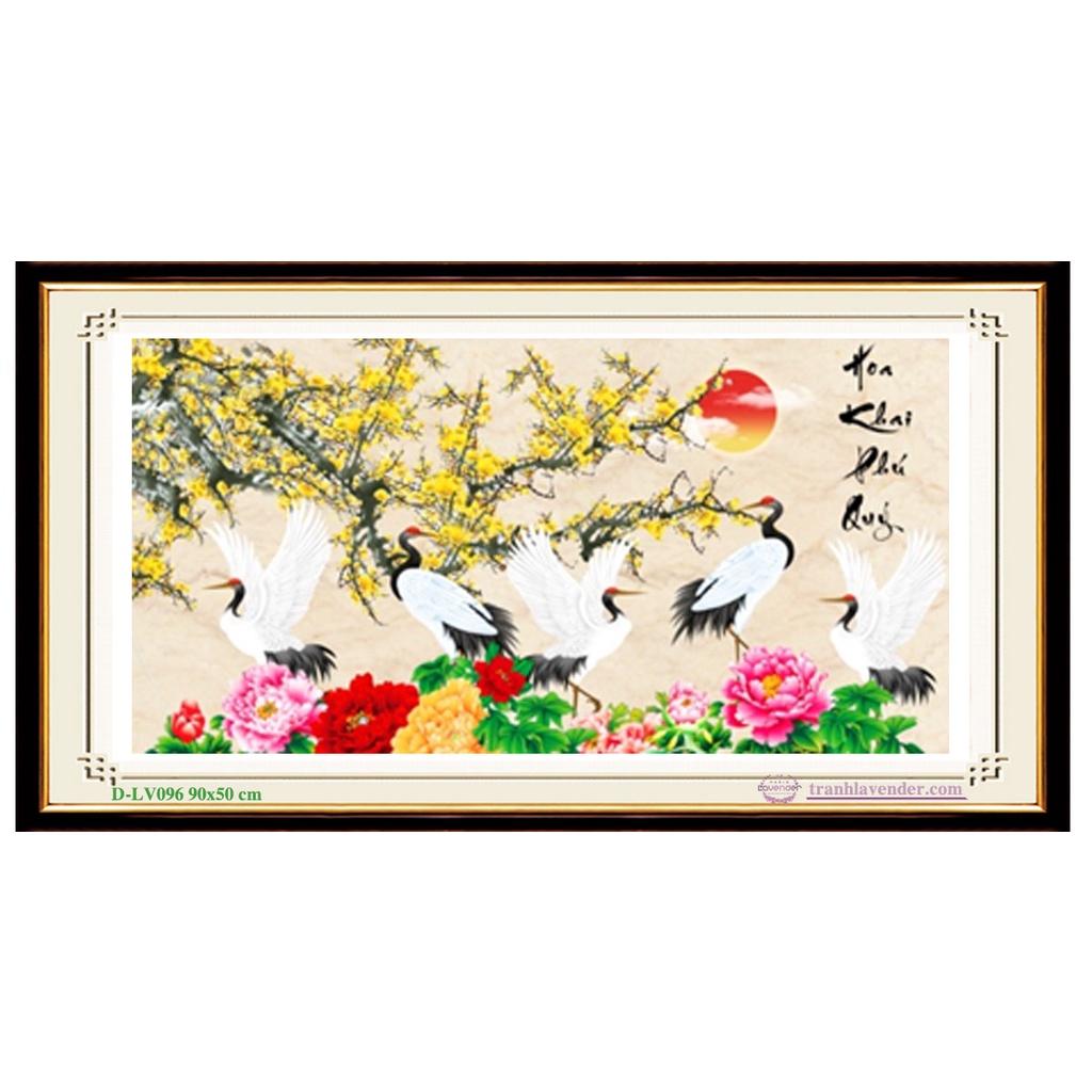 Tranh Đính Đá HOA KHAI PHÚ QUÝ Kích Thước: 90cm x 50cm