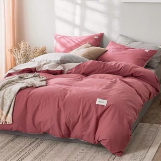 Bộ Chăn Ga Gối Cotton Tici Hồng Đậm Phối Be