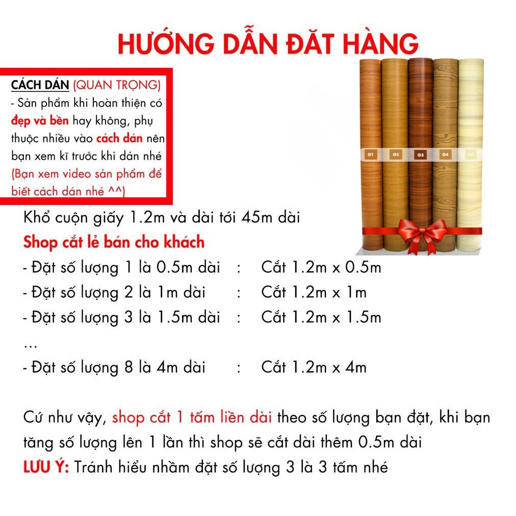 Decal giả vân gỗ chịu nhiệt chống nước chống dầu mỡ dễ dàng lau chùi khổ 1.2m