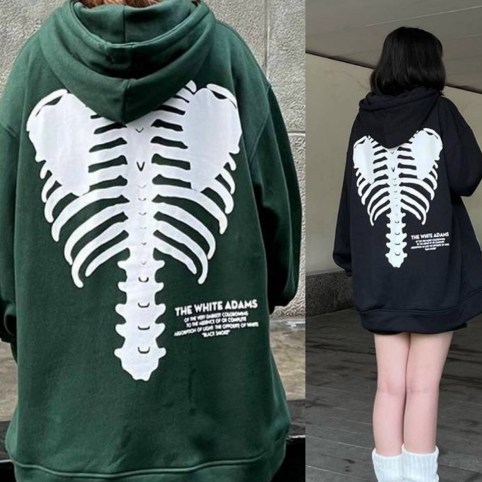Áo Hoodie nỉ bông ,áo khoác chui trùm đầu in hình BỘ XƯƠNG form rộng Ulzzang cá tính Unisex nam nữ 2 màu đen,xanh rêu Es